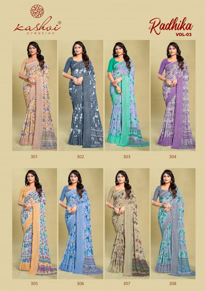 Radhika Vol 3 By Kashvi Embroidery Weightless Printed Sarees Wholesale Online	